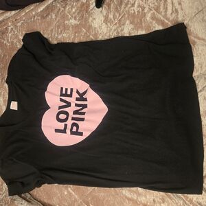 Black T-Shirt with Pink Heart Graphic